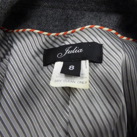 JULIA wool knit Jacket gray blazer herringbone pinked edge wool fitted 8 - Picture 12 of 12